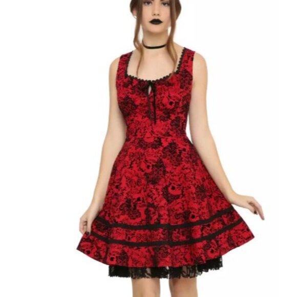Hot Topic Red & Black Gothic Skull Lace-Up Sleeveless Dress XXL - Picture 3 of 14